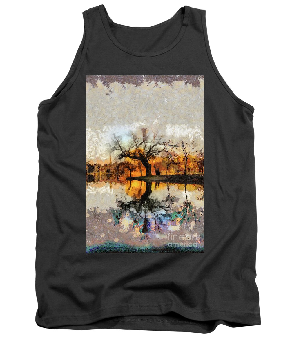 Tree Tank Top featuring the mixed media Lonely Tree and Its Thoughts by Daliana Pacuraru