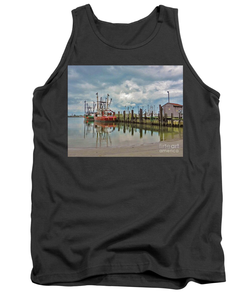Boats Tank Top featuring the photograph Long Beach Island Docks by Val Miller
