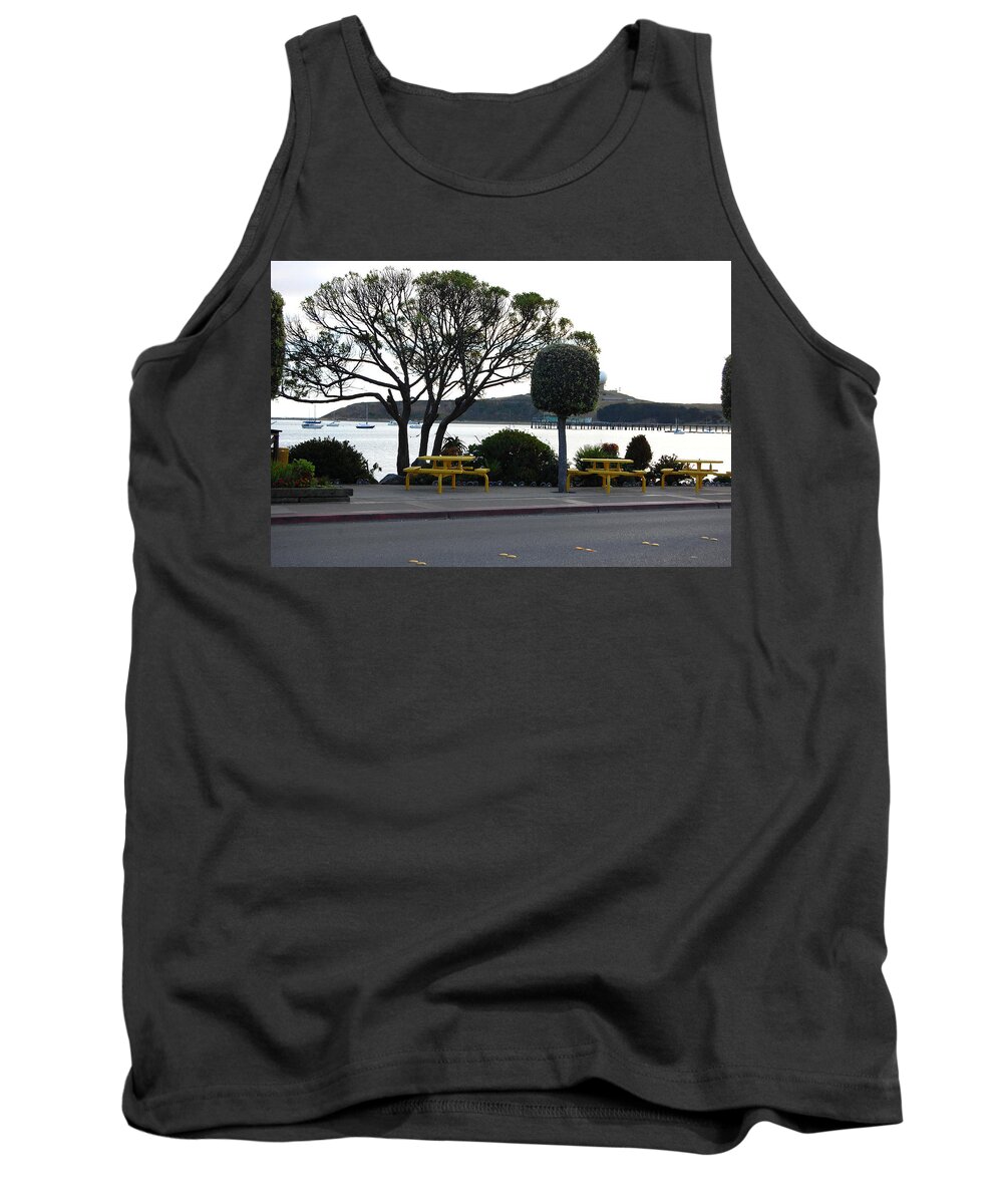 Pillar Point Harbor Tank Top featuring the photograph Looking out on Pillar Point Harbor by Carolyn Donnell