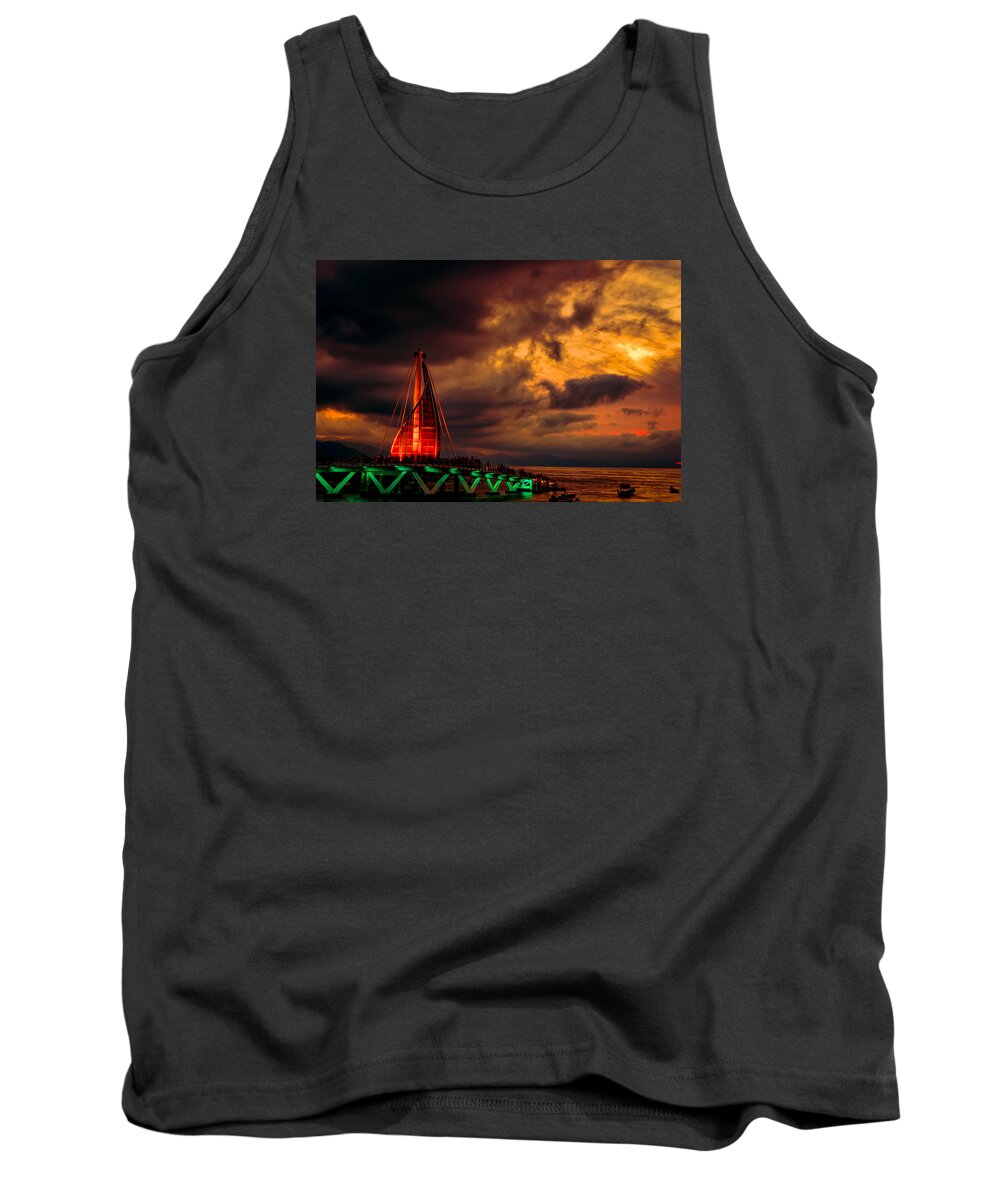Puerto Tank Top featuring the photograph Los Muertos Pier at Sunset II by Paul LeSage