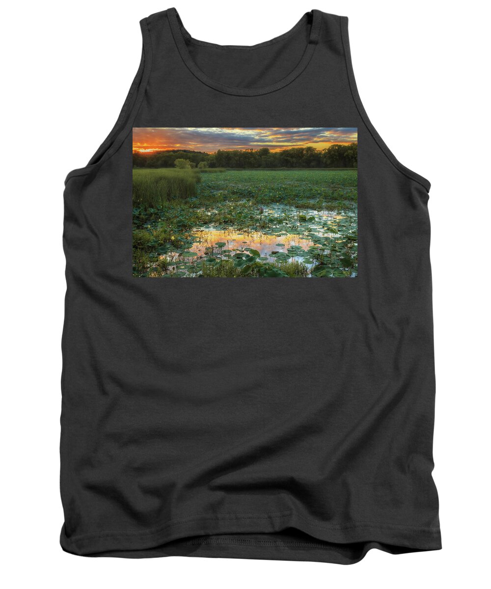 Concord Tank Top featuring the photograph Lotus Sunset Water by Sylvia J Zarco