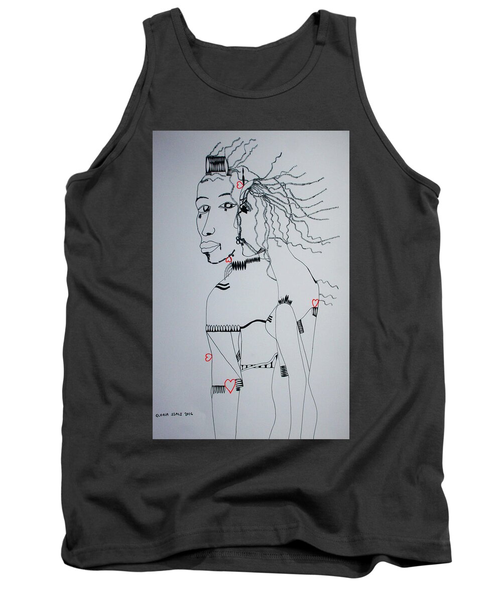 Jesus Tank Top featuring the drawing Love is a Heartt by Gloria Ssali