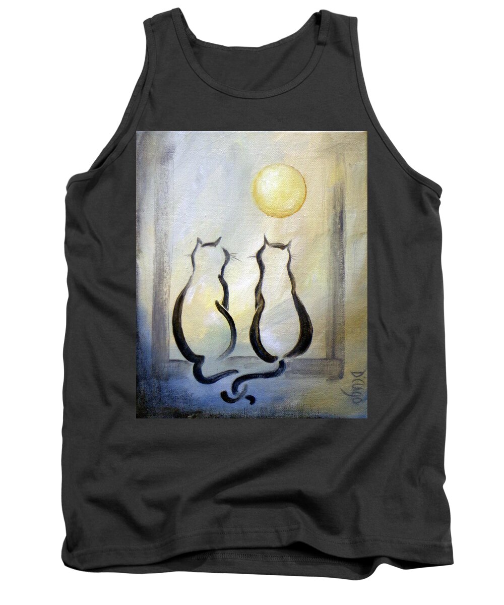 Cat Tank Top featuring the painting Love Moon Cats by Dina Dargo