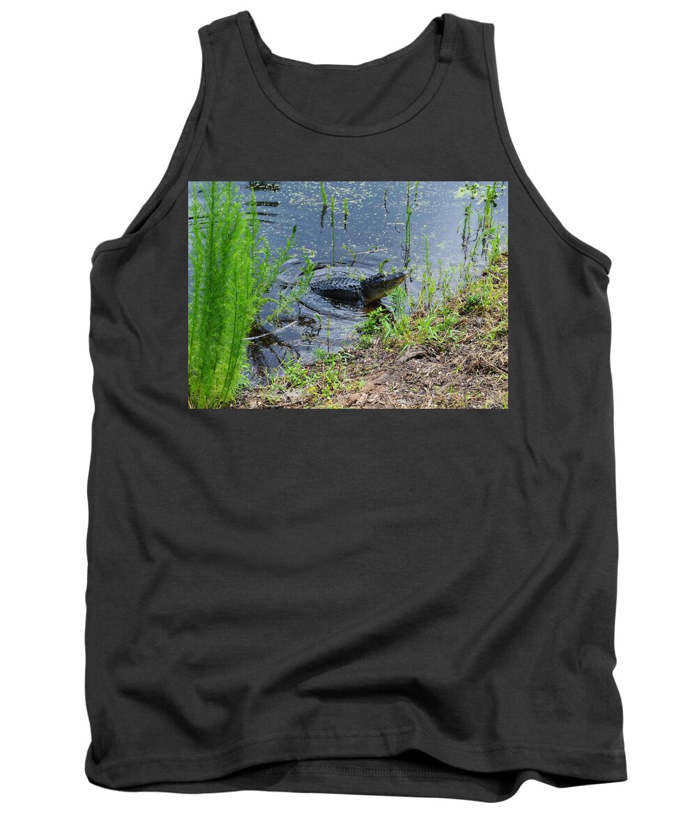 Lunging Bull Gator Tank Top featuring the photograph Lunging Bull Gator by Warren Thompson