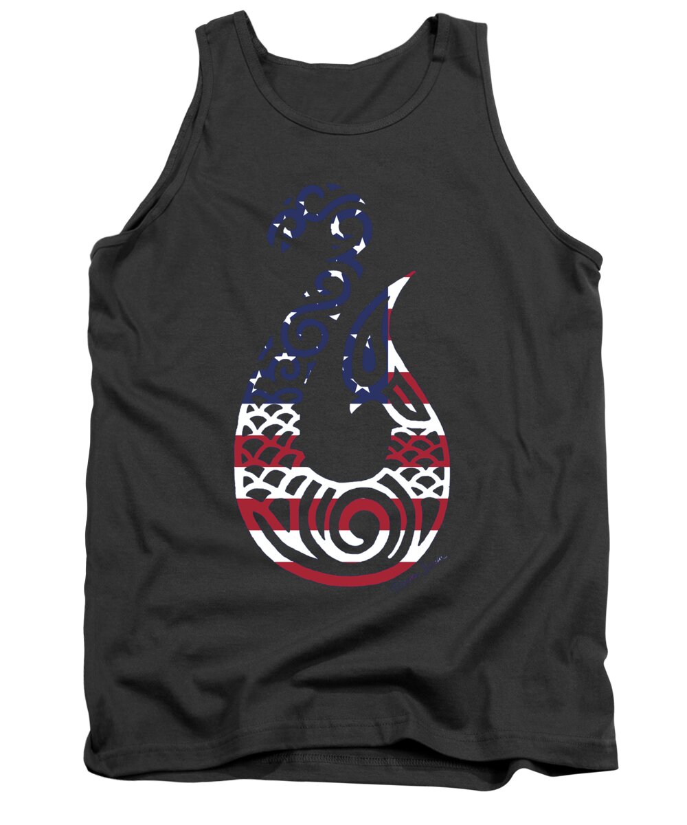 American Tank Top featuring the digital art Made in the USA Tribal Fish Hook by Heather Schaefer