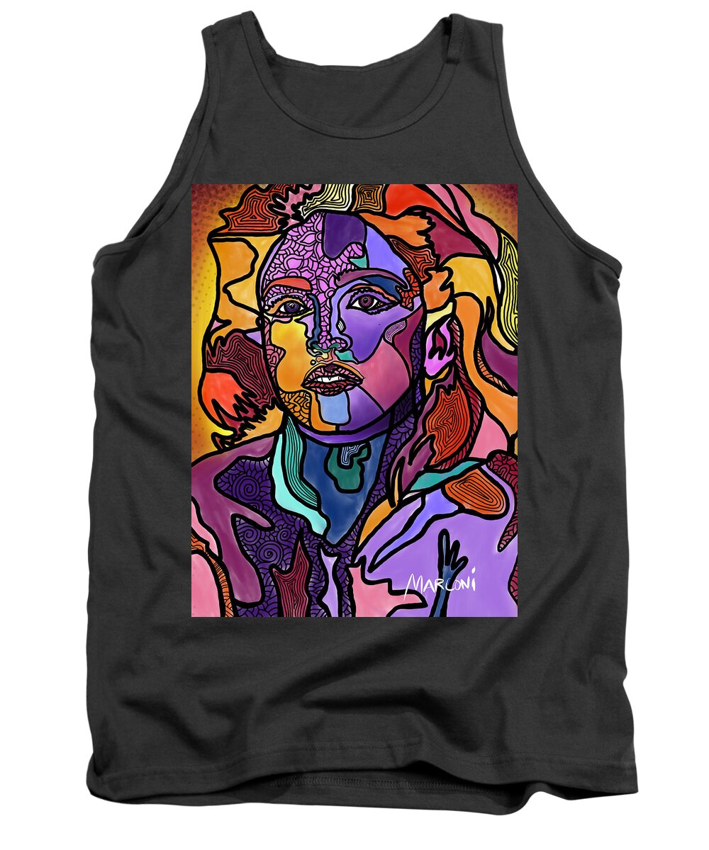 Madonna Tank Top featuring the digital art Madonna The Rebel by Marconi Calindas
