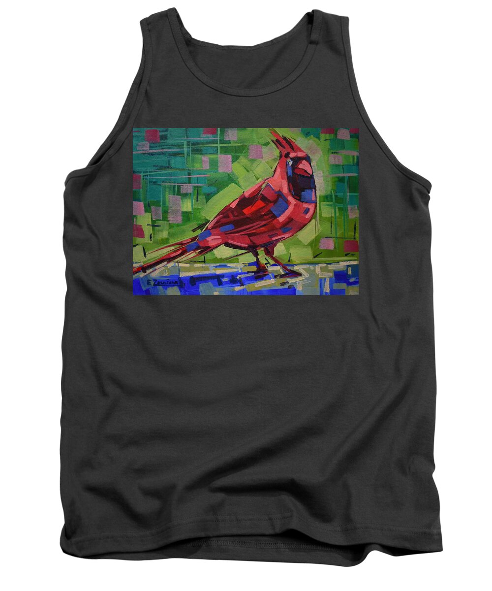 Red Bird Tank Top featuring the painting Majestic red bird by Enrique Zaldivar