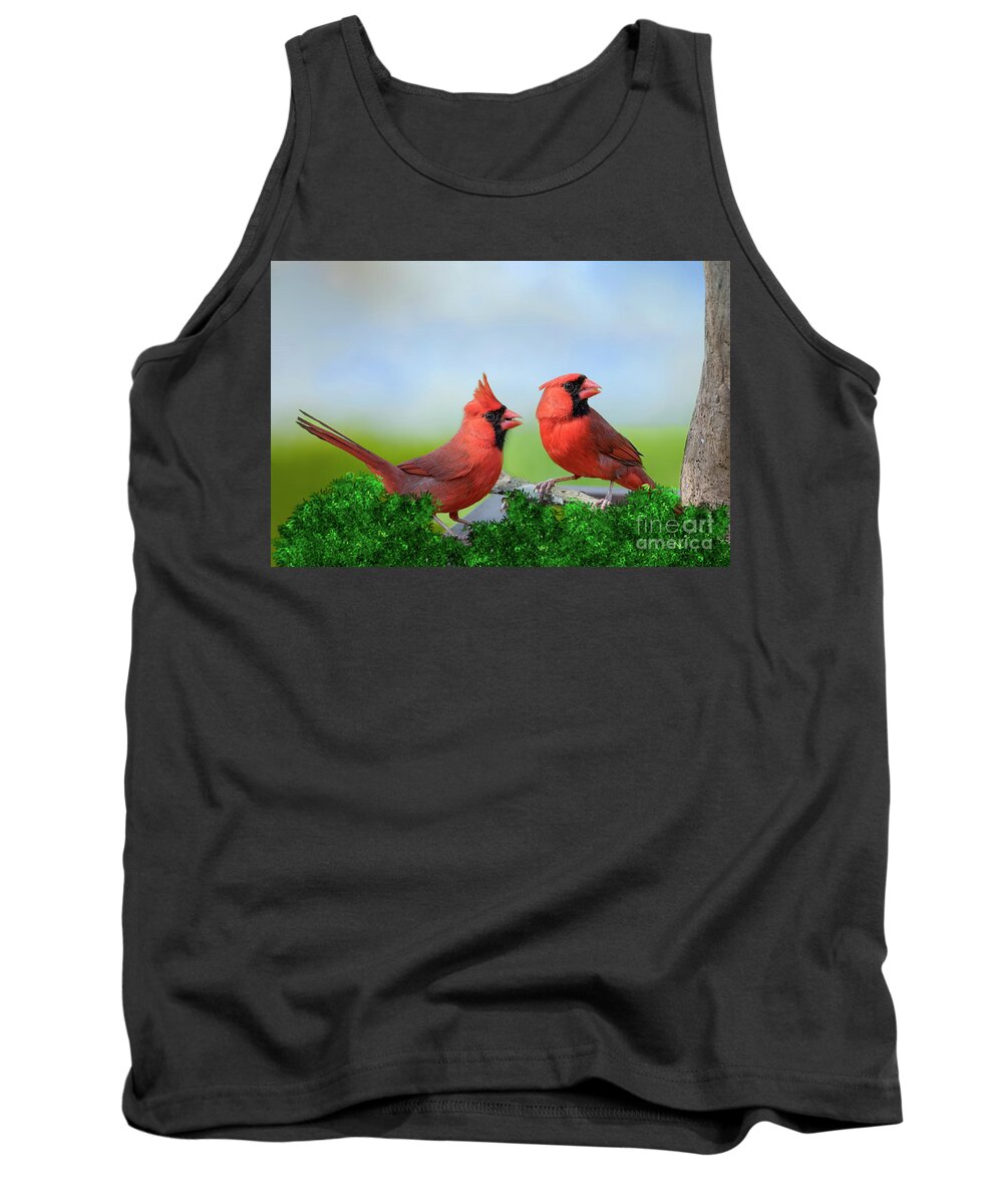 Male Northern Cardinals Tank Top featuring the photograph Male Northern Cardinals in Spring by Bonnie Barry