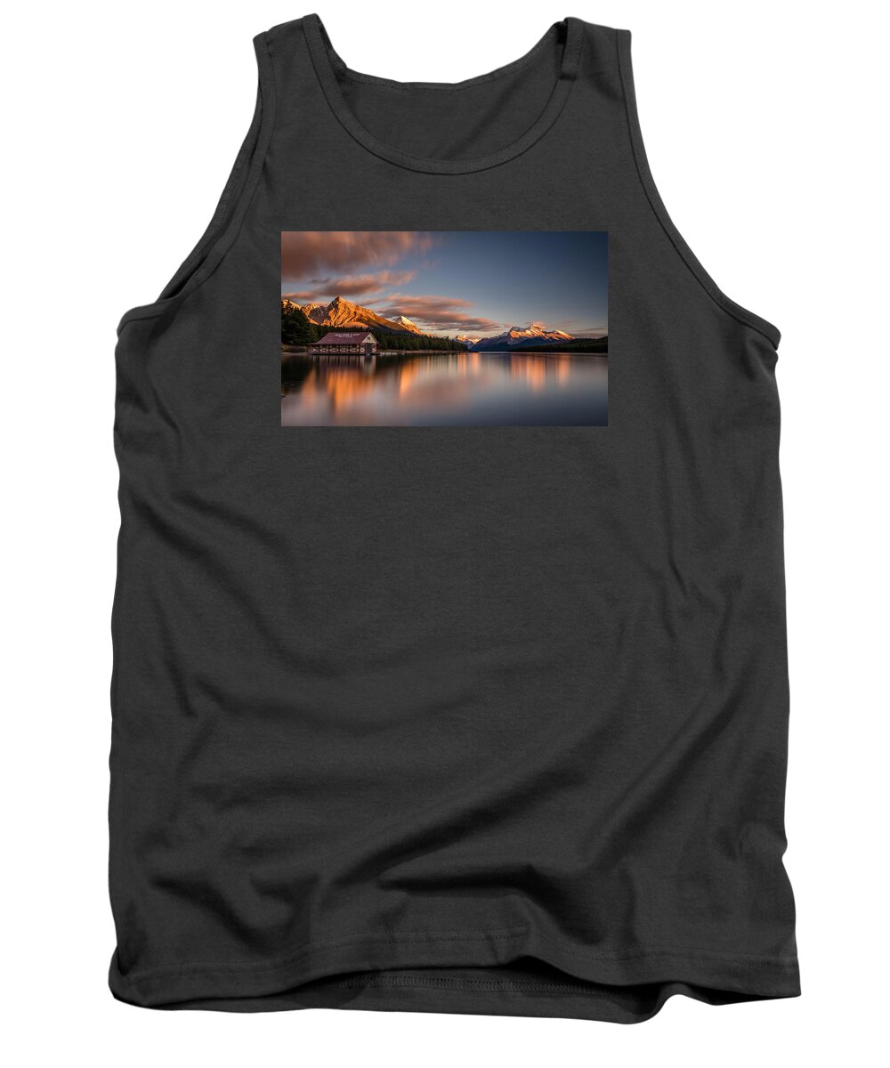 Long Exposure Tank Top featuring the photograph Maligne Lake Sunrise by Pierre Leclerc Photography