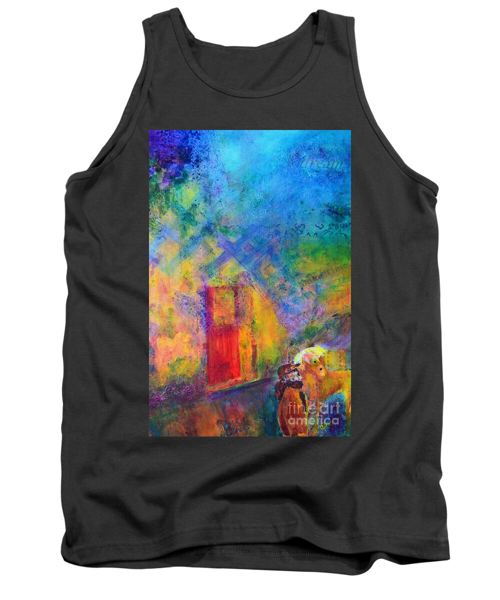 Man Tank Top featuring the painting Man and Horse on a Journey by Claire Bull