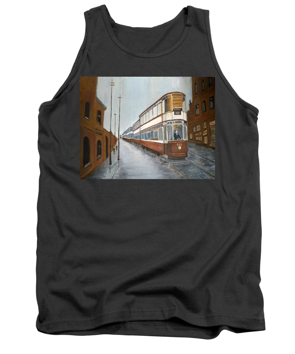 Manchester Piccadilly Tram Tank Top featuring the painting Manchester Piccadilly tram by Peter Gartner