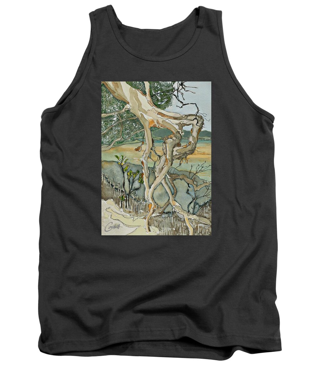 Noosa & Nearby Tank Top featuring the painting Mangrove Nursery - Lake Weyba by Joan Cordell