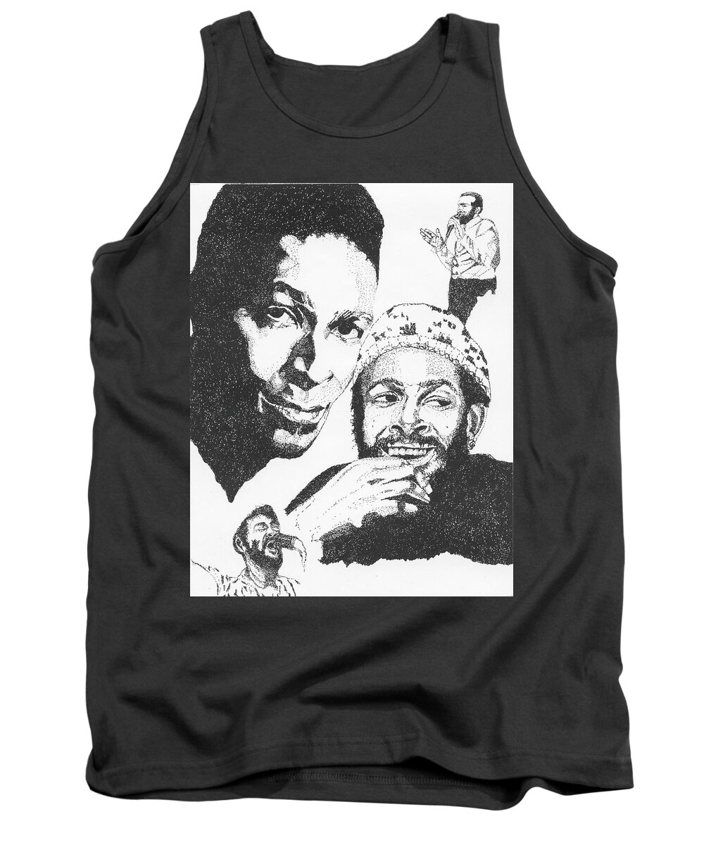 Drawings Tank Top featuring the drawing Marvin Gaye Tribute by Michelle Gilmore