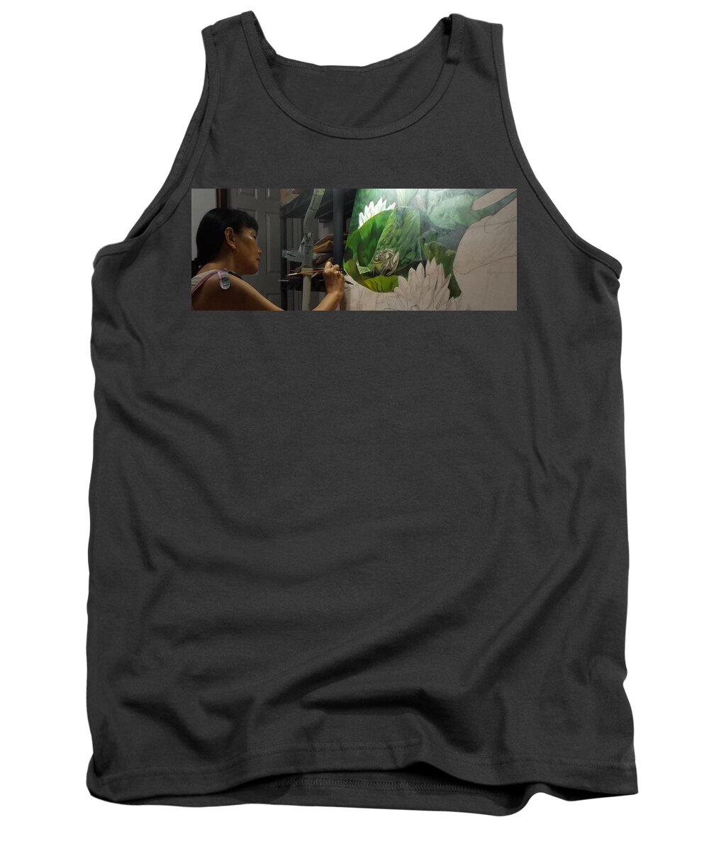 Artist At Work Tank Top featuring the painting Me At Work 4 by Thu Nguyen