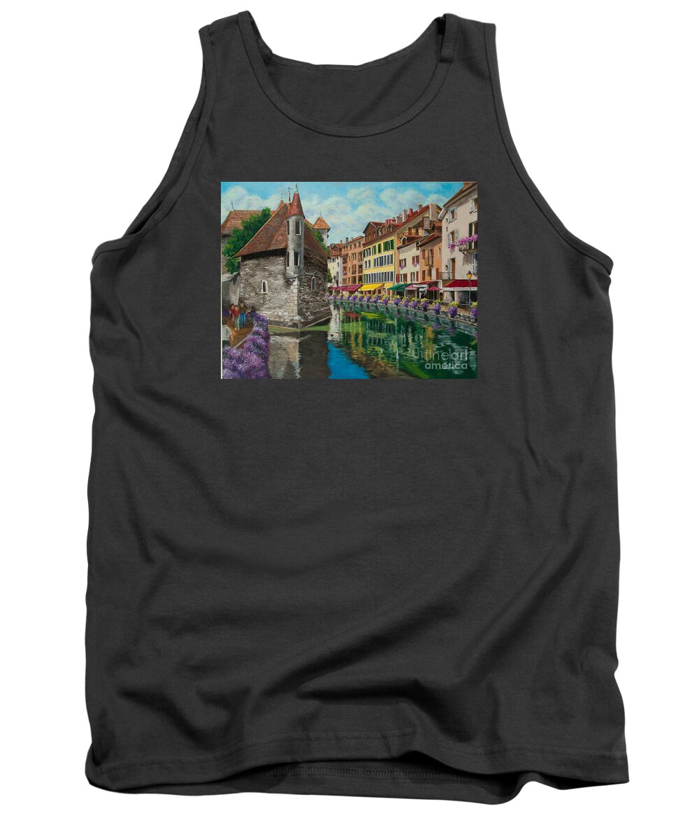 Annecy France Art Tank Top featuring the painting Medieval Jail in Annecy by Charlotte Blanchard