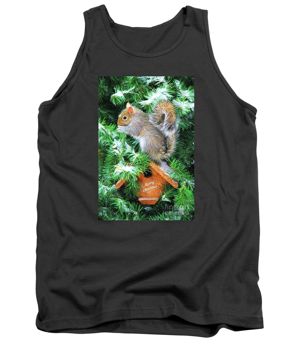 Squirrel Tank Top featuring the photograph Merry Christmas Squirrel by Tina LeCour