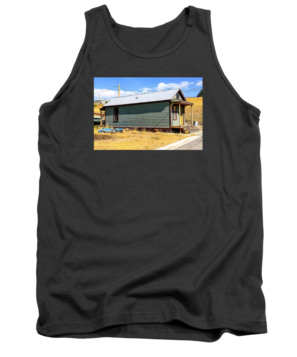 Old; Miners; One-room; House; Butte; Montana; Mt; Shack; Wooden; Home; Housing; Abode; Homestead; Building; Dwelling; Place; Residence; Residential; Property; Habitat; Address; Premises; Location; Neighborhood; Pioneer; Americana; Usa Tank Top featuring the photograph Miners shack in Montana by Chris Smith