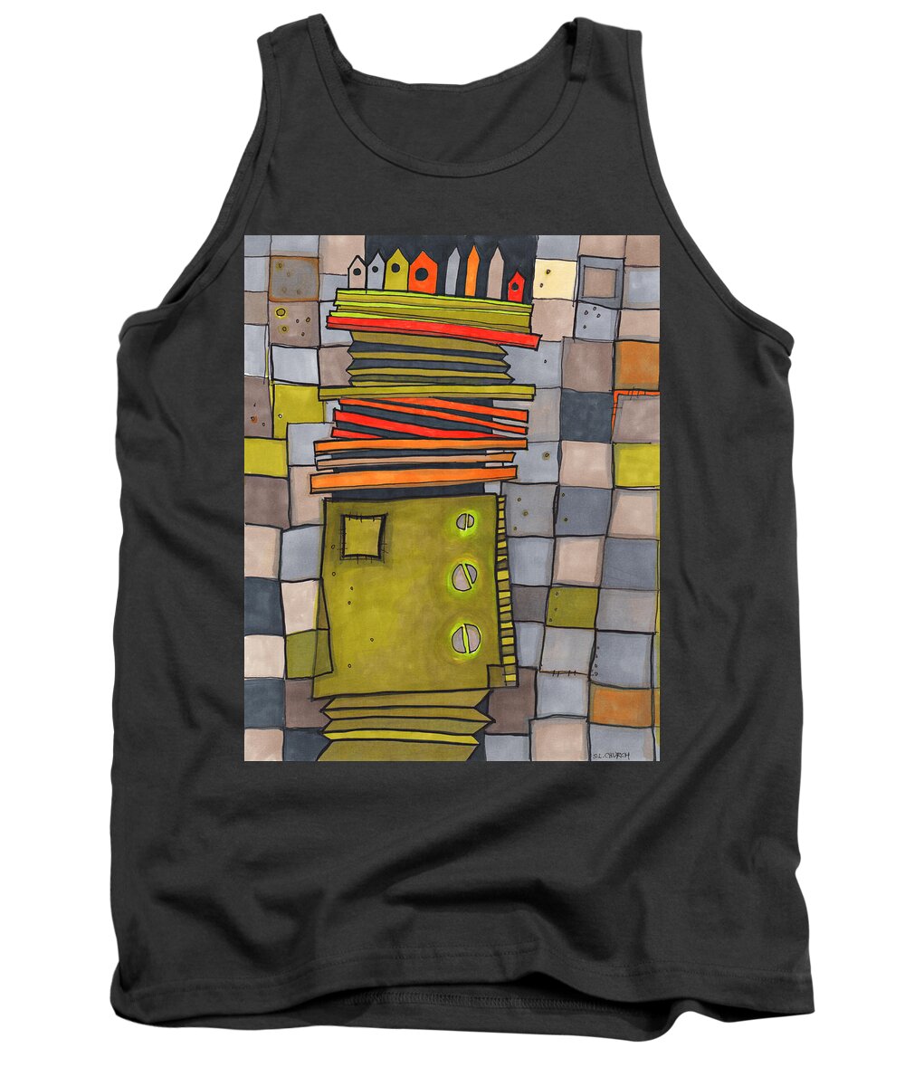 Drawing Tank Top featuring the drawing Misconstrued Housing by Sandra Church