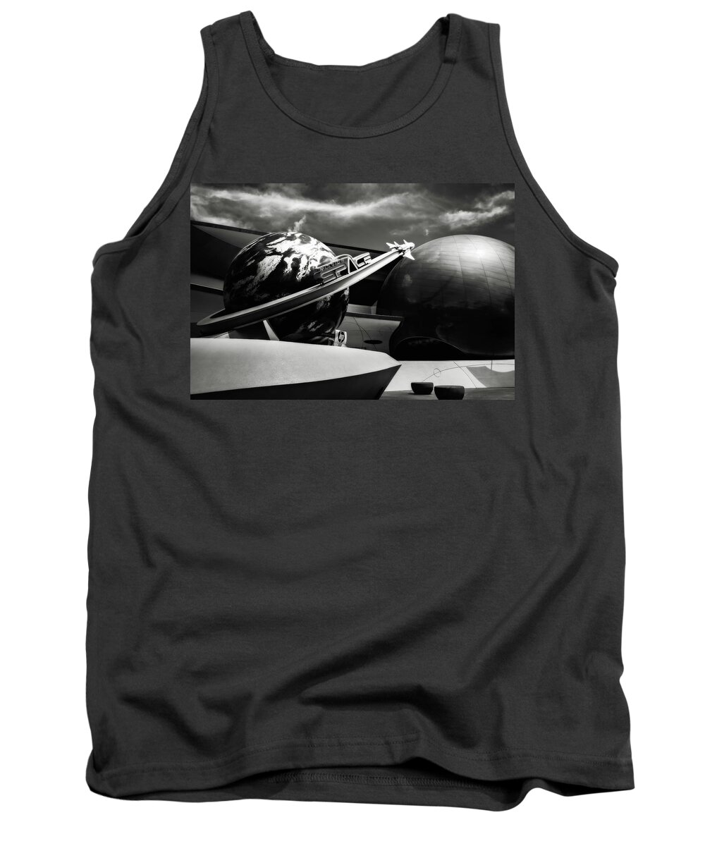 Disney World Tank Top featuring the photograph Mission Space black and white by Eduard Moldoveanu