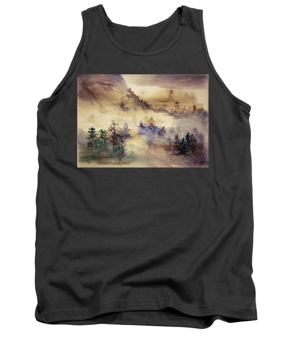 Mountain Tank Top featuring the painting Misty Mountain by Jessie Henry