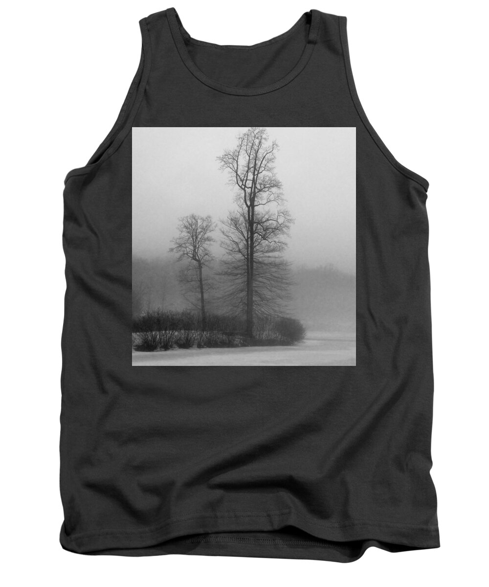 Black And White Tank Top featuring the photograph Misty Winter Day by GeeLeesa Productions
