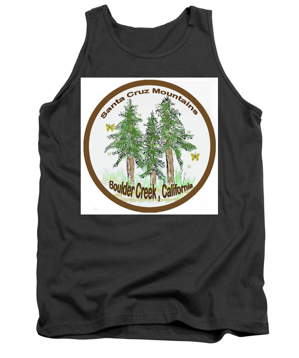 Monarch Butterflies Redwood Trees Santa Cruz Mountains Boulder Creek California Trees Tank Top featuring the mixed media Monarchs and Redwoods by Ruth Dailey