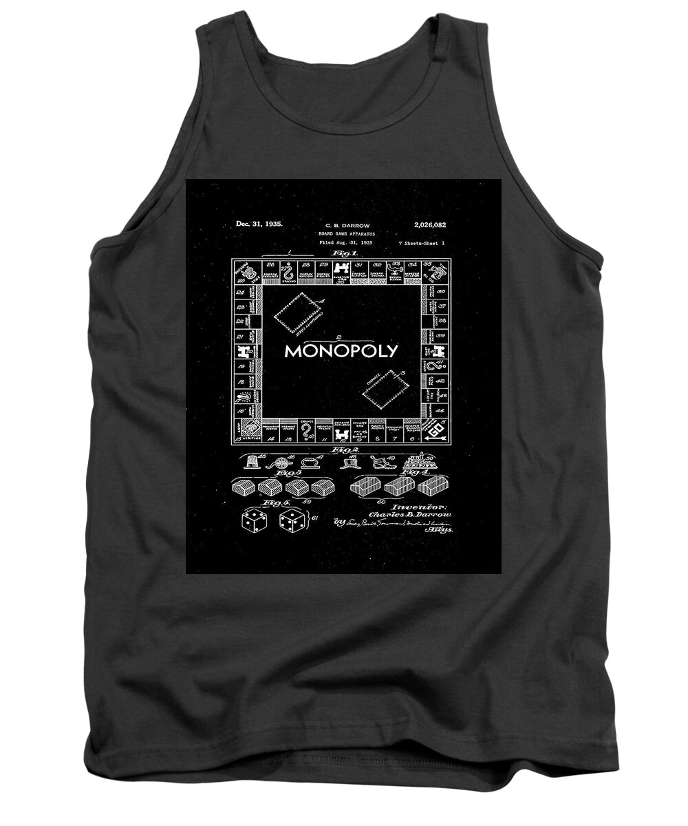 Patent Tank Top featuring the mixed media Monopoly Board Game Patent drawing 1c by Brian Reaves