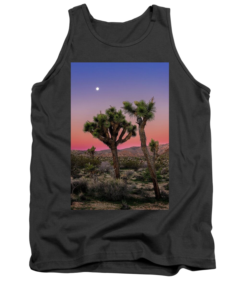 Af Zoom 24-70mm F/2.8g Tank Top featuring the photograph Moon Over Joshua Tree by John Hight