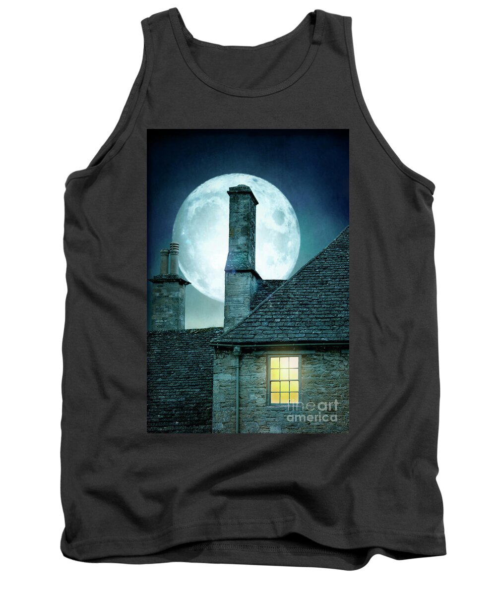 Victorian Tank Top featuring the photograph Moonlit Rooftops And Window Light by Lee Avison