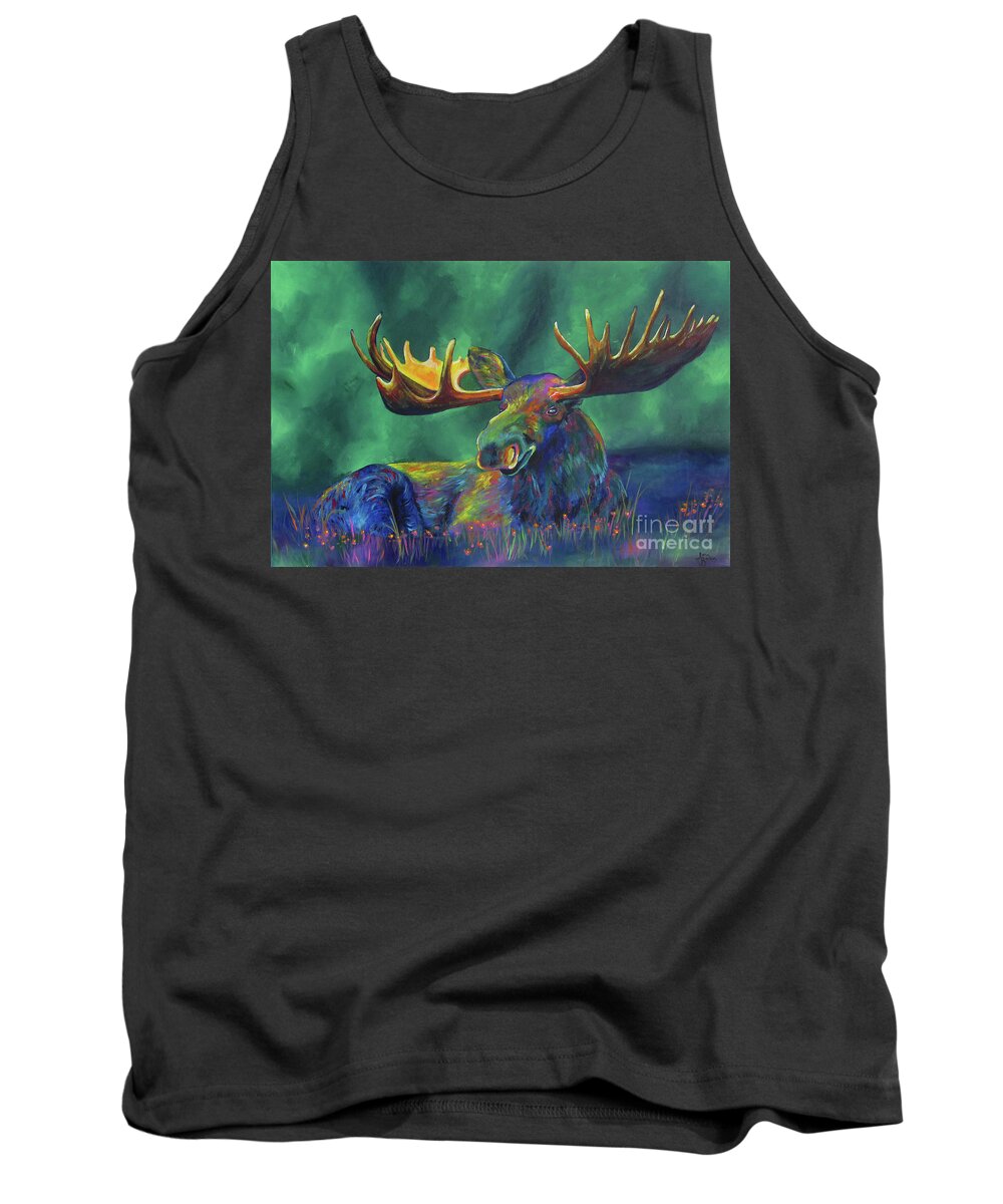 Moose Tank Top featuring the painting Moose Meadow by Sara Becker