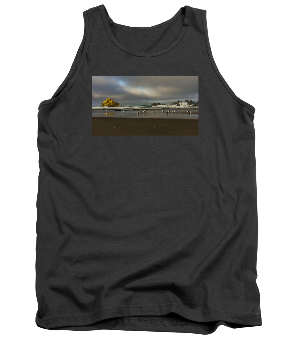Bandon Or Tank Top featuring the photograph Morning light on the Beach by Ulrich Burkhalter
