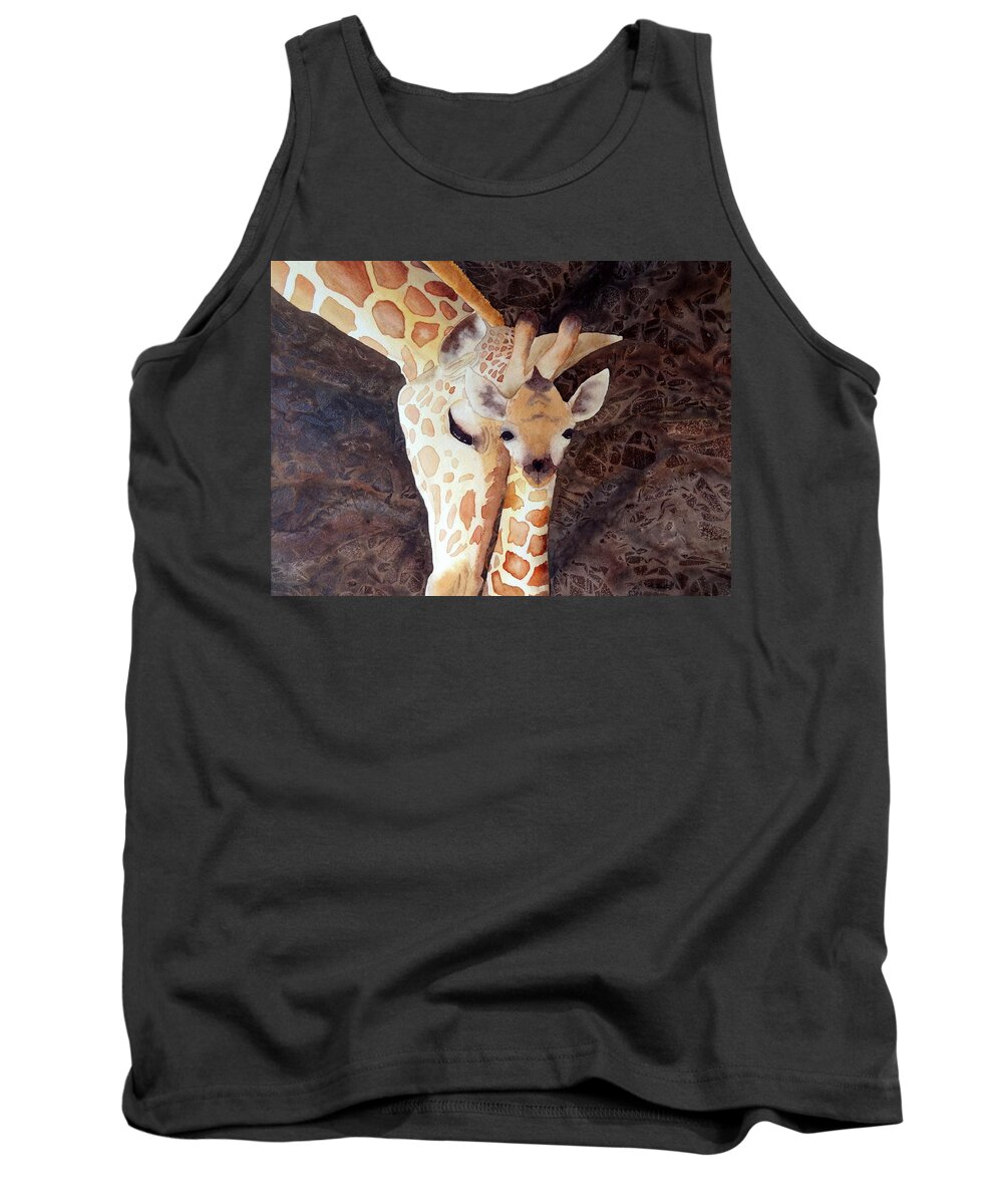 Giraffe Tank Top featuring the painting Mother and Child by Laurel Best