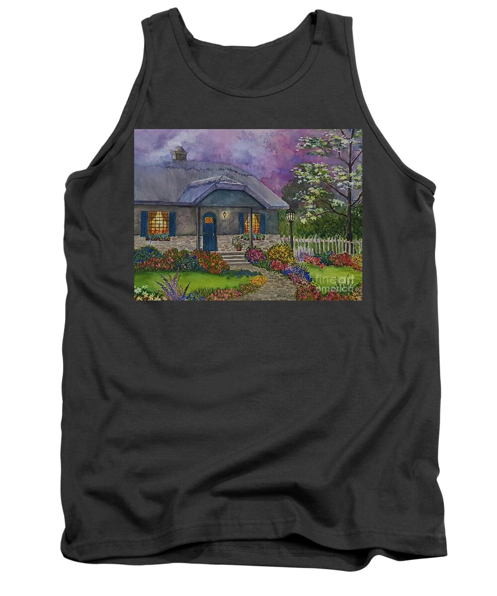 English Garden Tank Top featuring the painting Mother's Cottage by Lisa Debaets