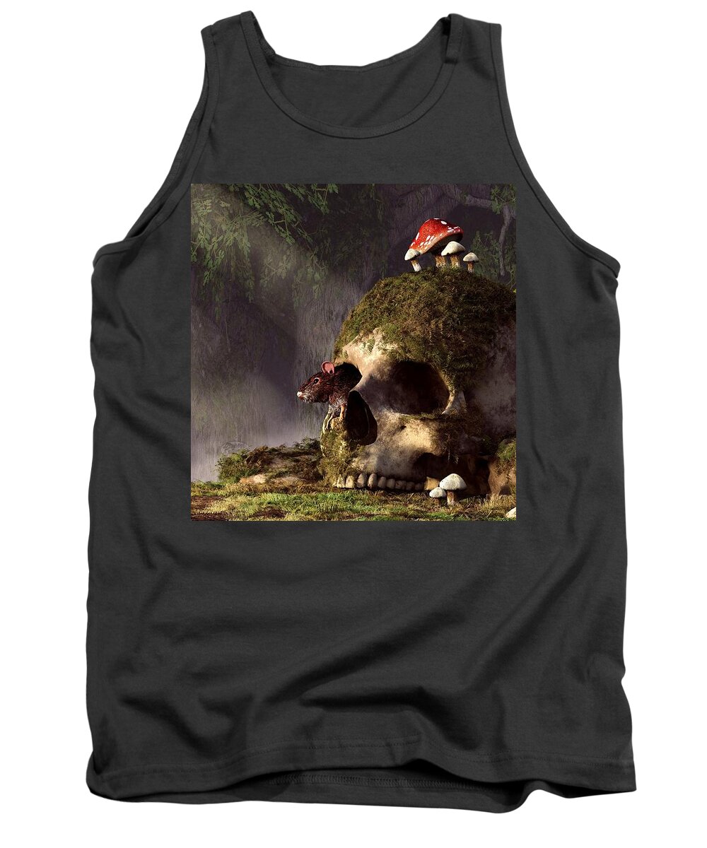 Mouse Tank Top featuring the digital art Mouse In A Skull by Daniel Eskridge