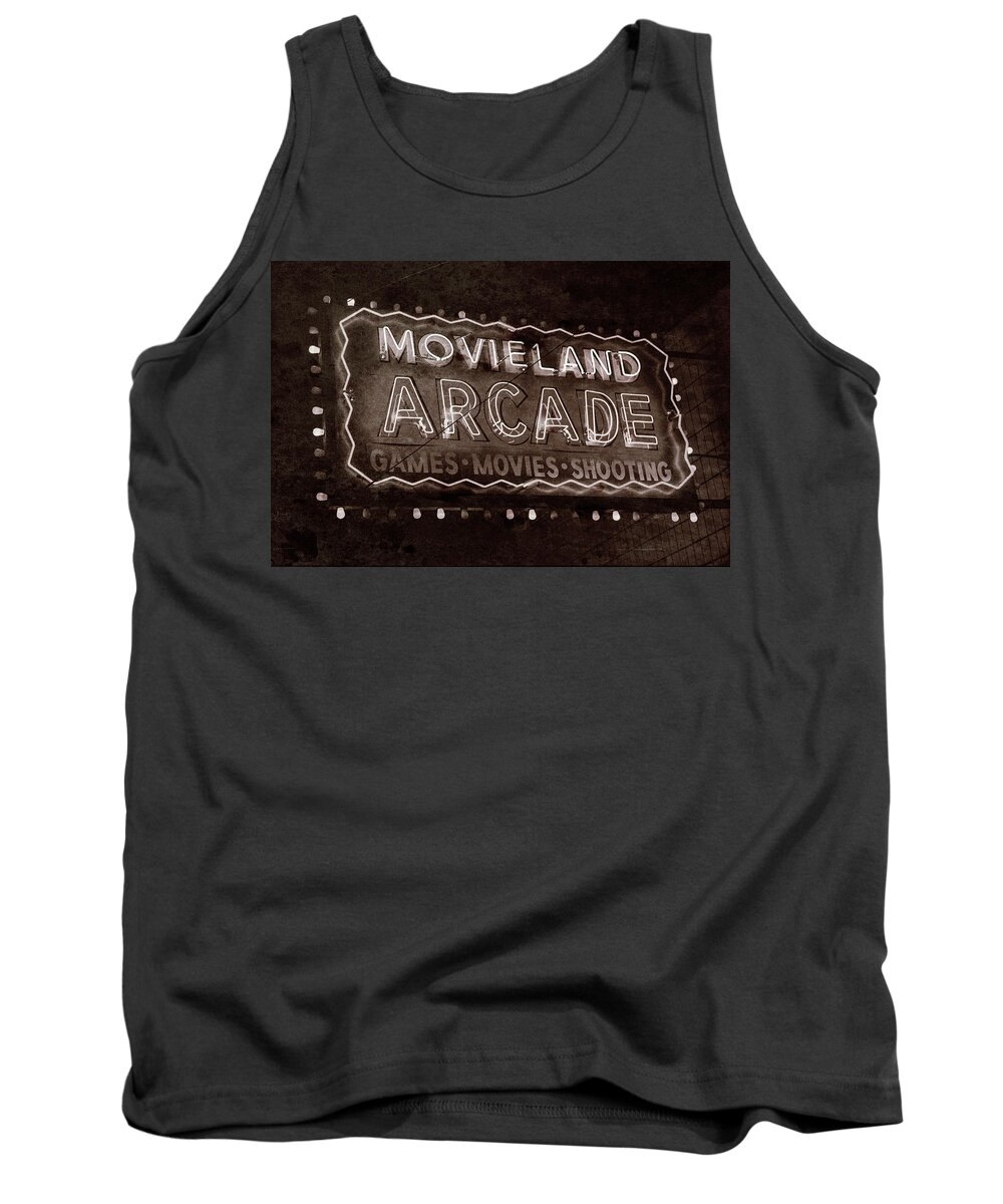 Movieland Tank Top featuring the photograph Movieland Arcade - Gritty by Stephen Stookey