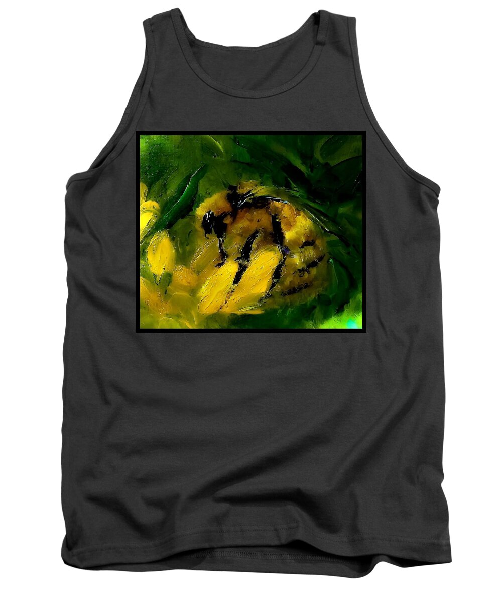 Mr Tank Top featuring the digital art Mr Bumble On Painterly Yellow by Lisa Kaiser