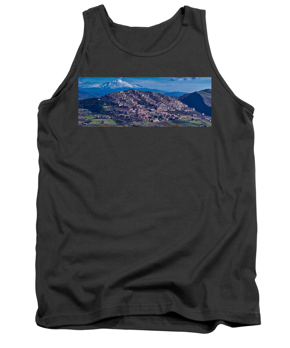 Volcano Tank Top featuring the photograph Mt. Etna and Gangi by Richard Gehlbach