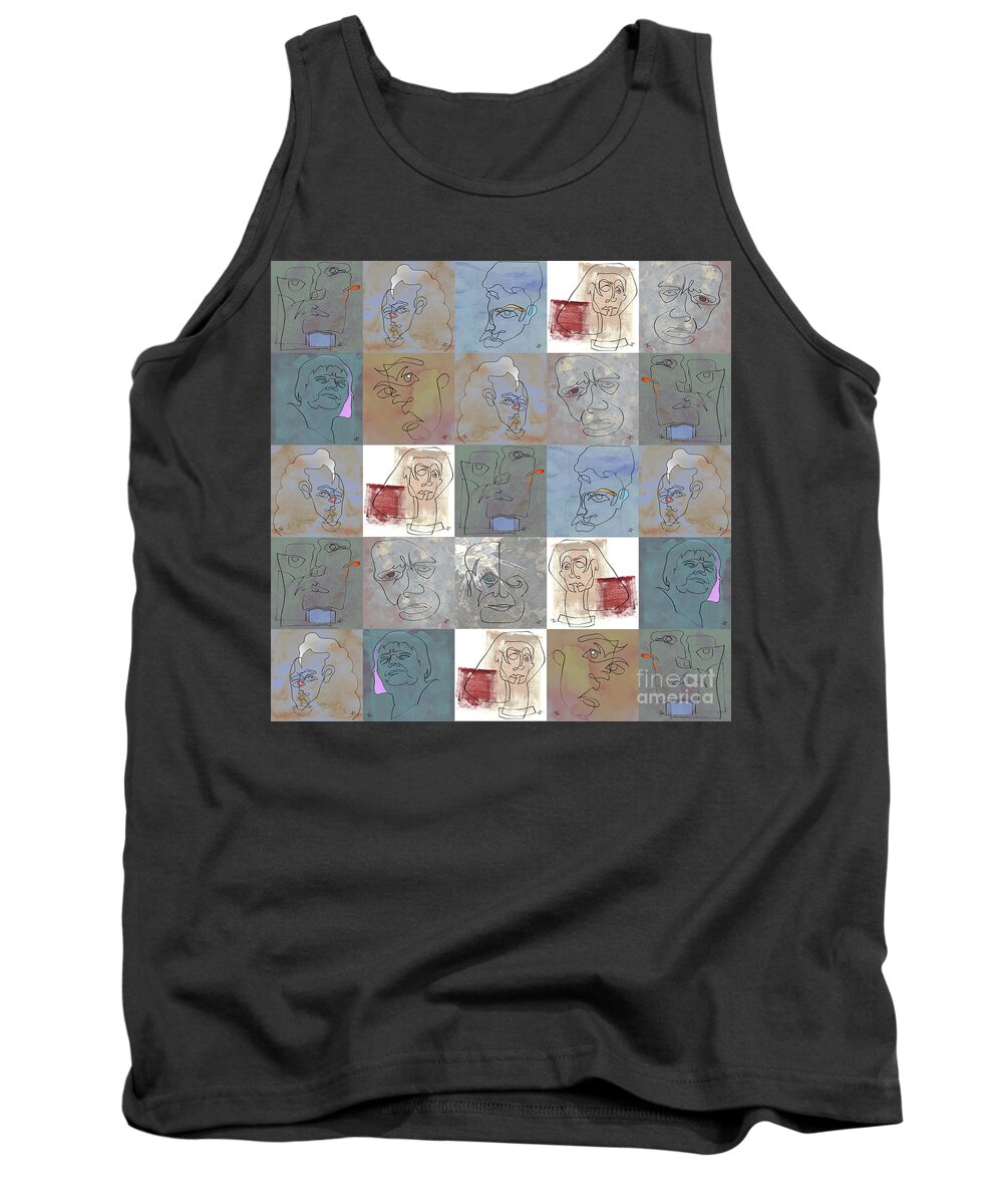 Multi Tank Top featuring the painting Multi Squiggleheads by Paul Davenport