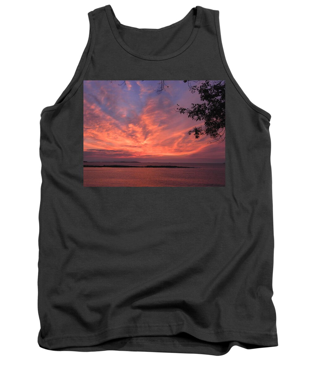 Sunrise Muscongus Sound Bay Ocean Water Seascape Tank Top featuring the photograph Muscongus Sound Sunrise by Scott W White