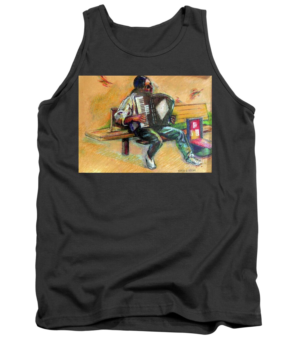 Music Tank Top featuring the drawing Musician With Accordion by Stan Esson