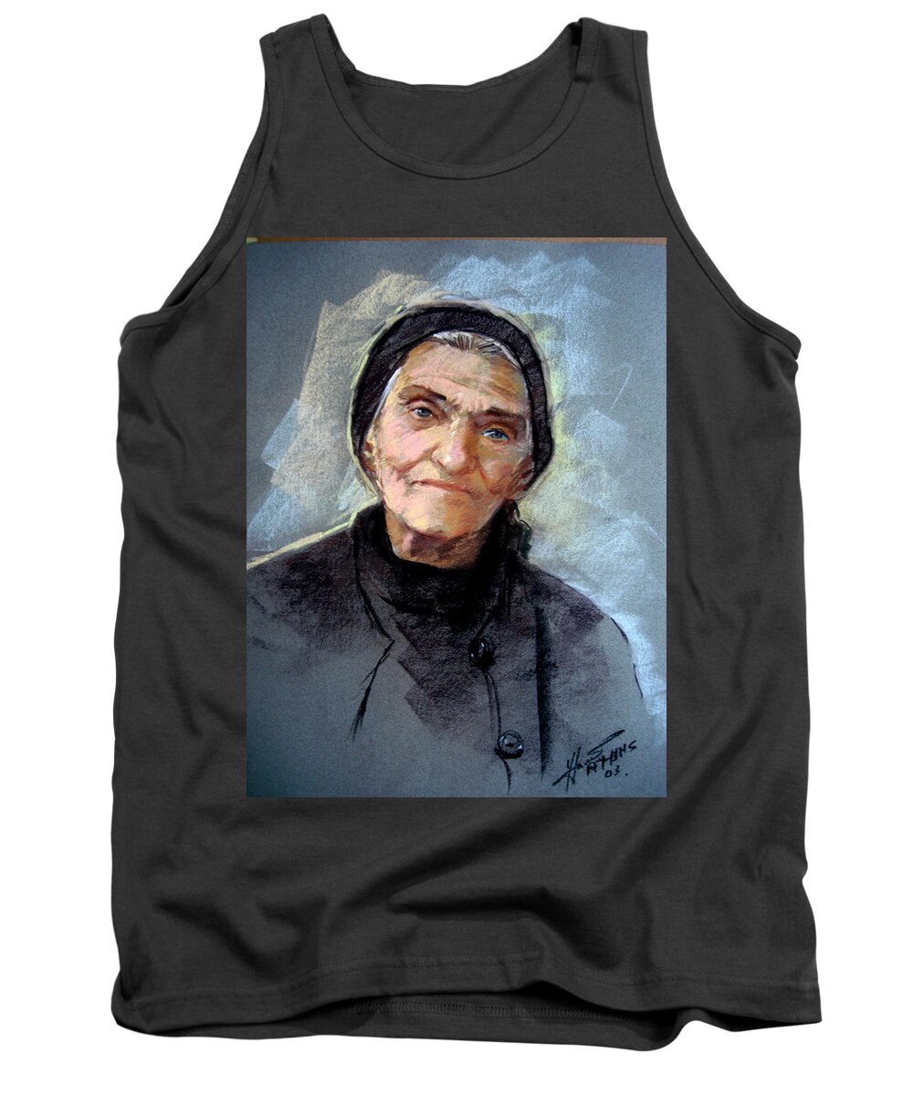 Portrait Tank Top featuring the pastel My Mother by Ylli Haruni