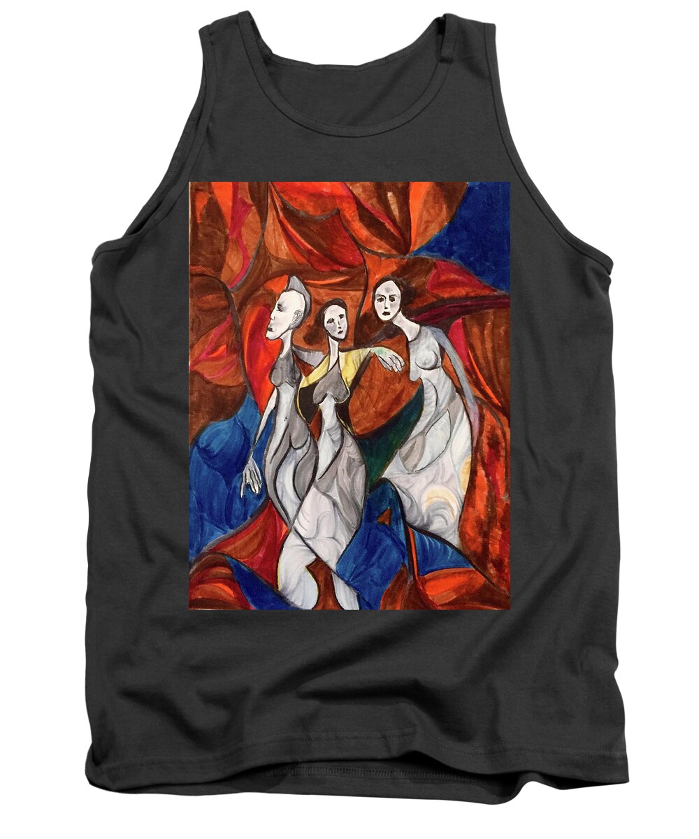 Contemporary Tank Top featuring the drawing My Muses by Dennis Ellman