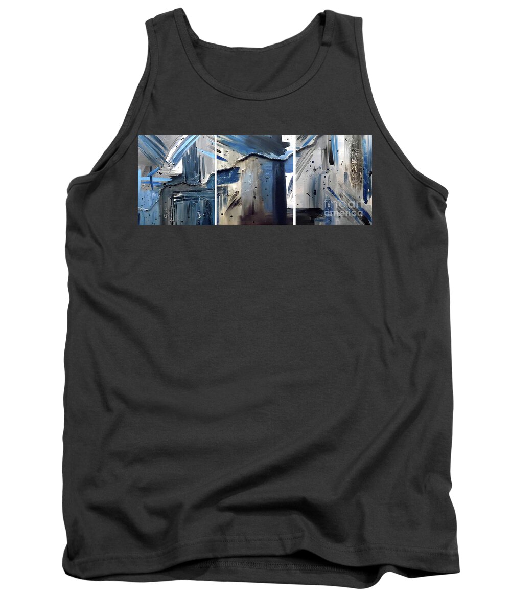 Nautical Triptych Tank Top featuring the painting Nautical Nights Triptych by Jilian Cramb - AMothersFineArt