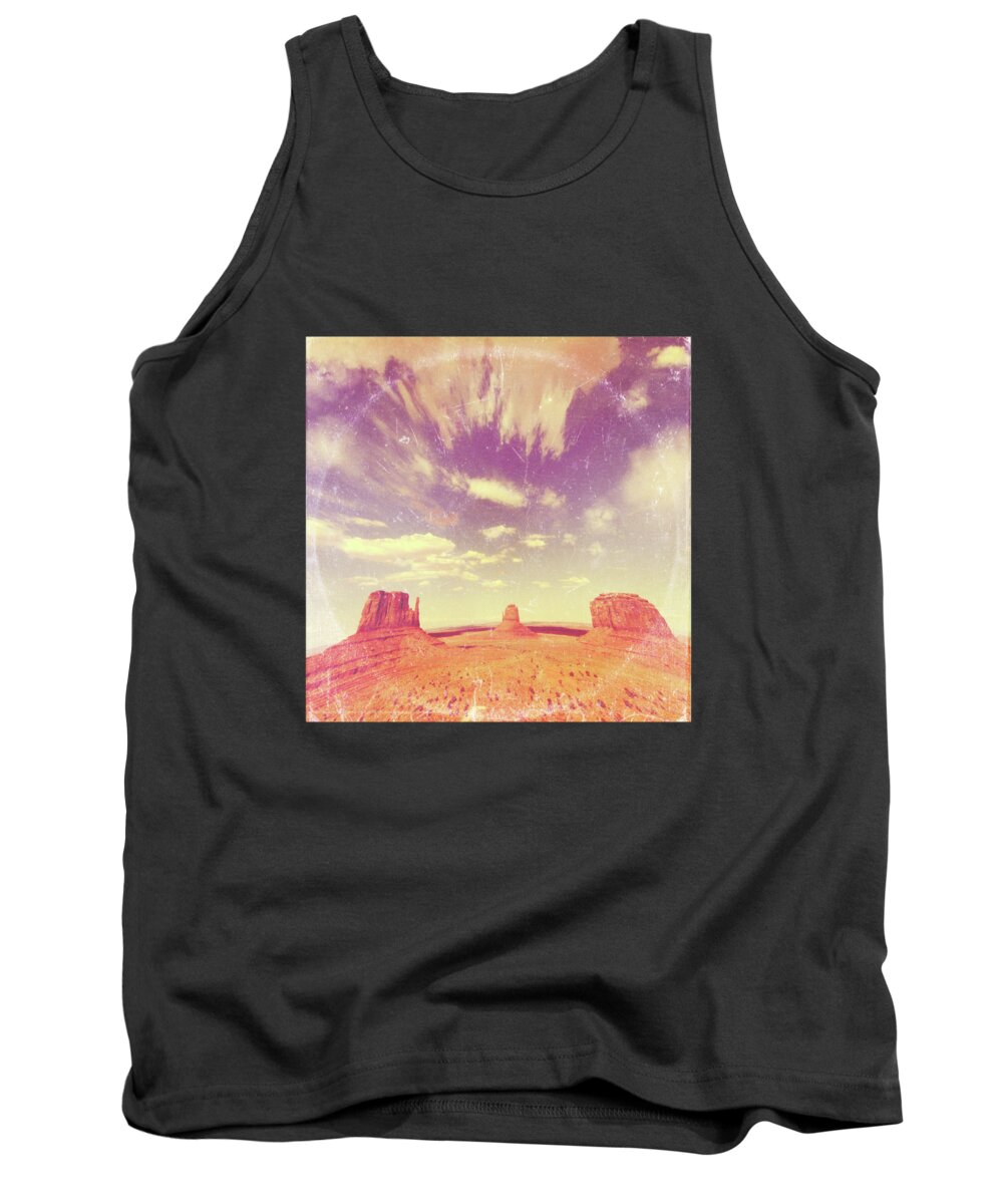 Landscape Tank Top featuring the photograph Navajo Country - America As Vintage Album Art by Little Bunny Sunshine