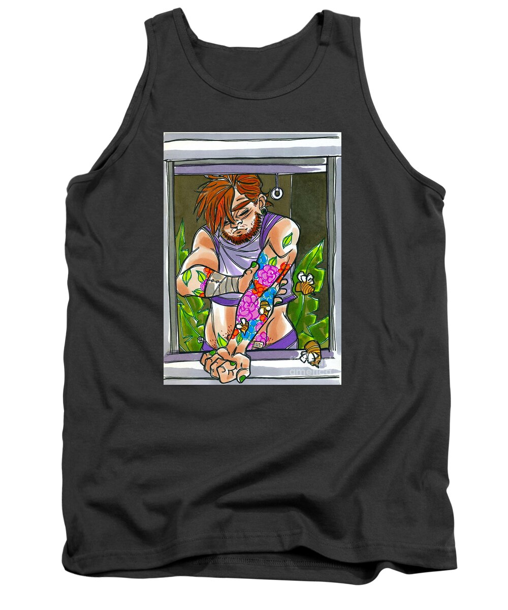 Queer Art Tank Top featuring the drawing Nectar of Man by Shannon Hedges