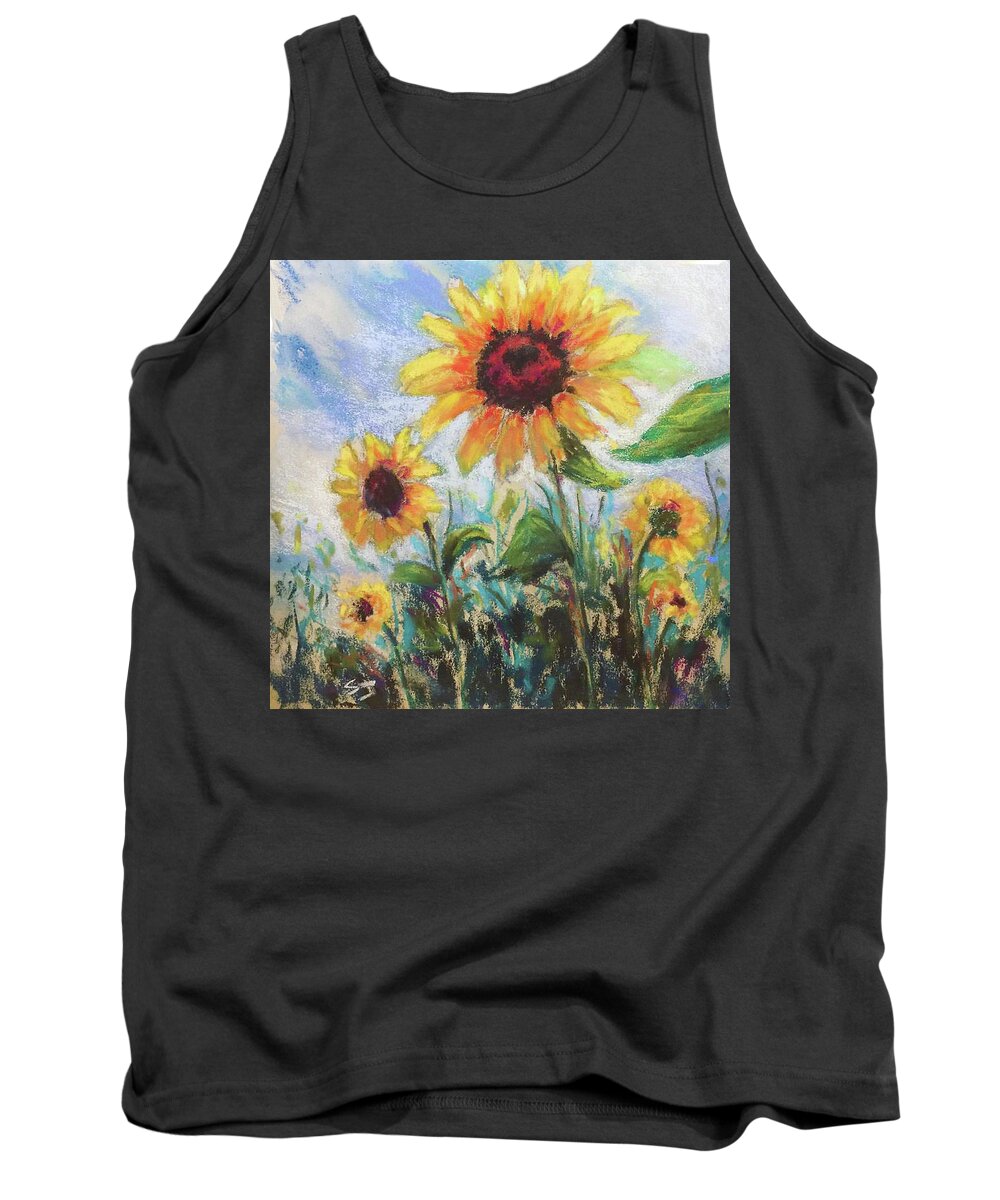 Sunflower Tank Top featuring the painting New Beginnings by Susan Jenkins