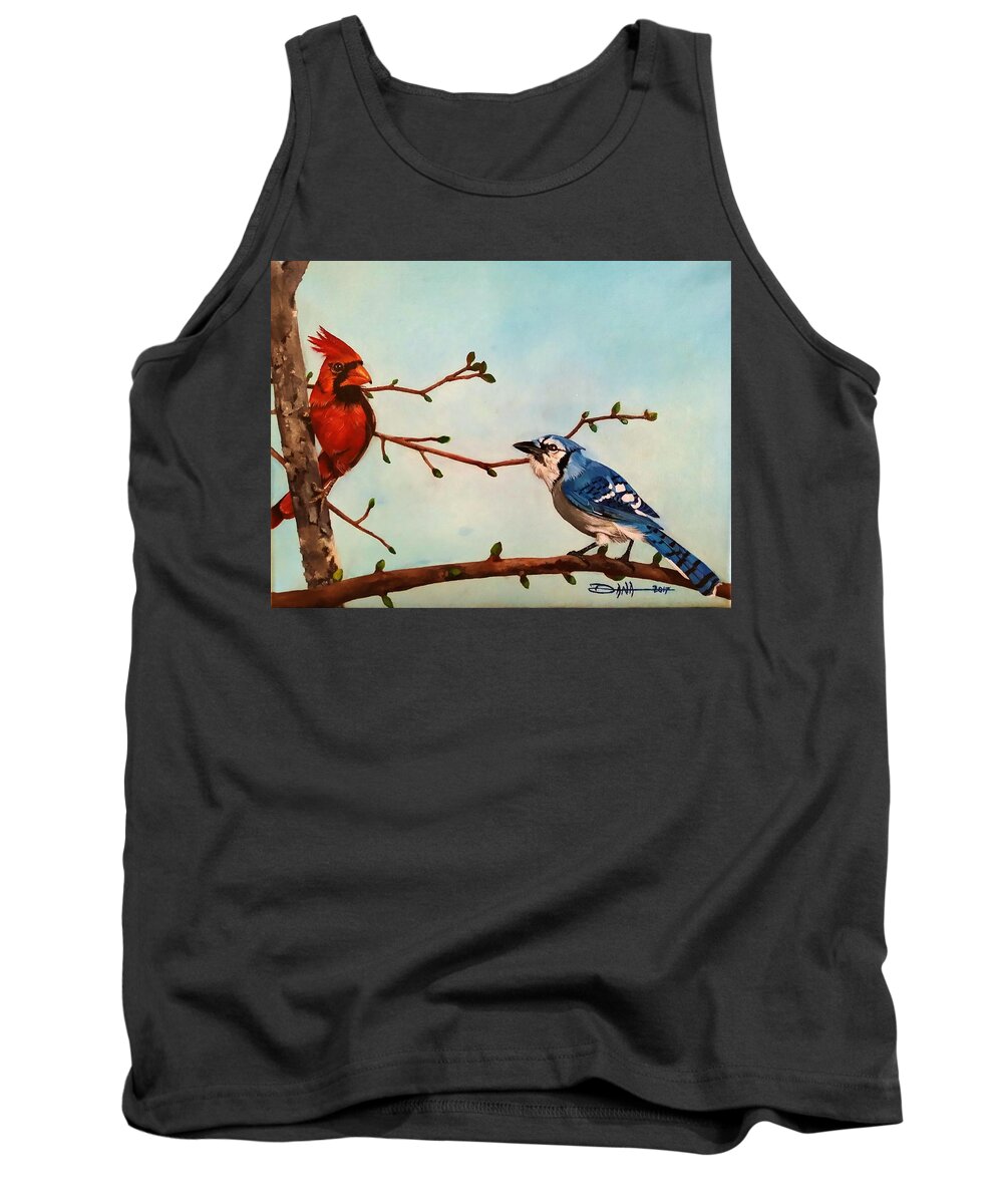Birds Tank Top featuring the painting New buds of spring by Dana Newman