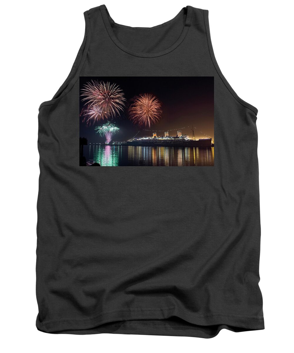 Rms Queenmary Tank Top featuring the photograph New Years with The Queen Mary by Denise Dube