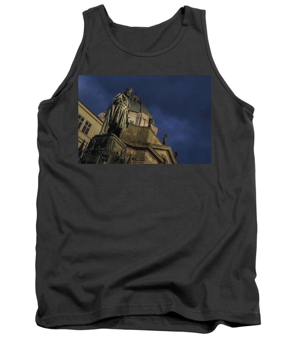 Prague Tank Top featuring the photograph Night at the foot of St. Charles Bridge by Matthew Wolf