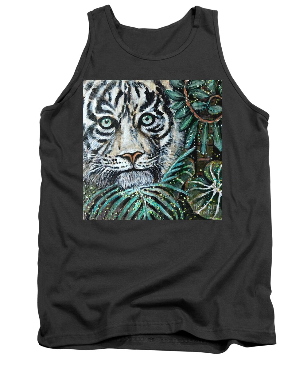 White Tiger Tank Top featuring the painting Night Exploration by Linda Markwardt
